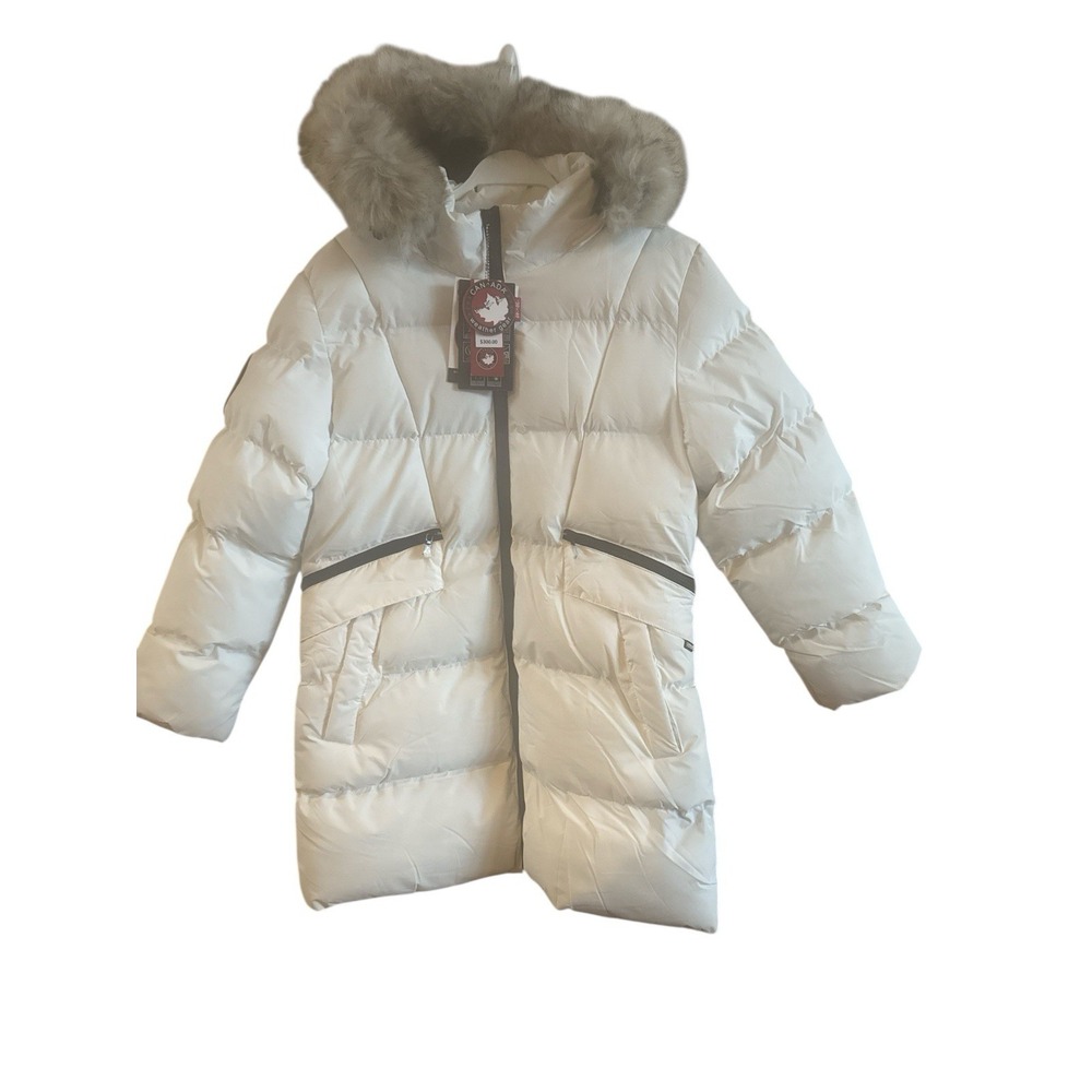 Canada Weather Gear New Woman's  X-Large White Long Puffer Jacket Faux Fur Hood